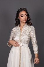 Caftan Ramla, caftan marocain takchita marocaine haute couture ivoire beige
