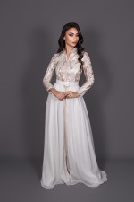 Caftan Nesma Rose - tenue de mariée marocaine col montant rose ivoire