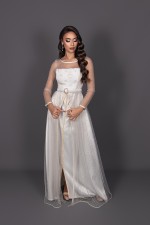Acheter caftan marocain mariage de mariage brocart ivoire doré - Caftan Hind