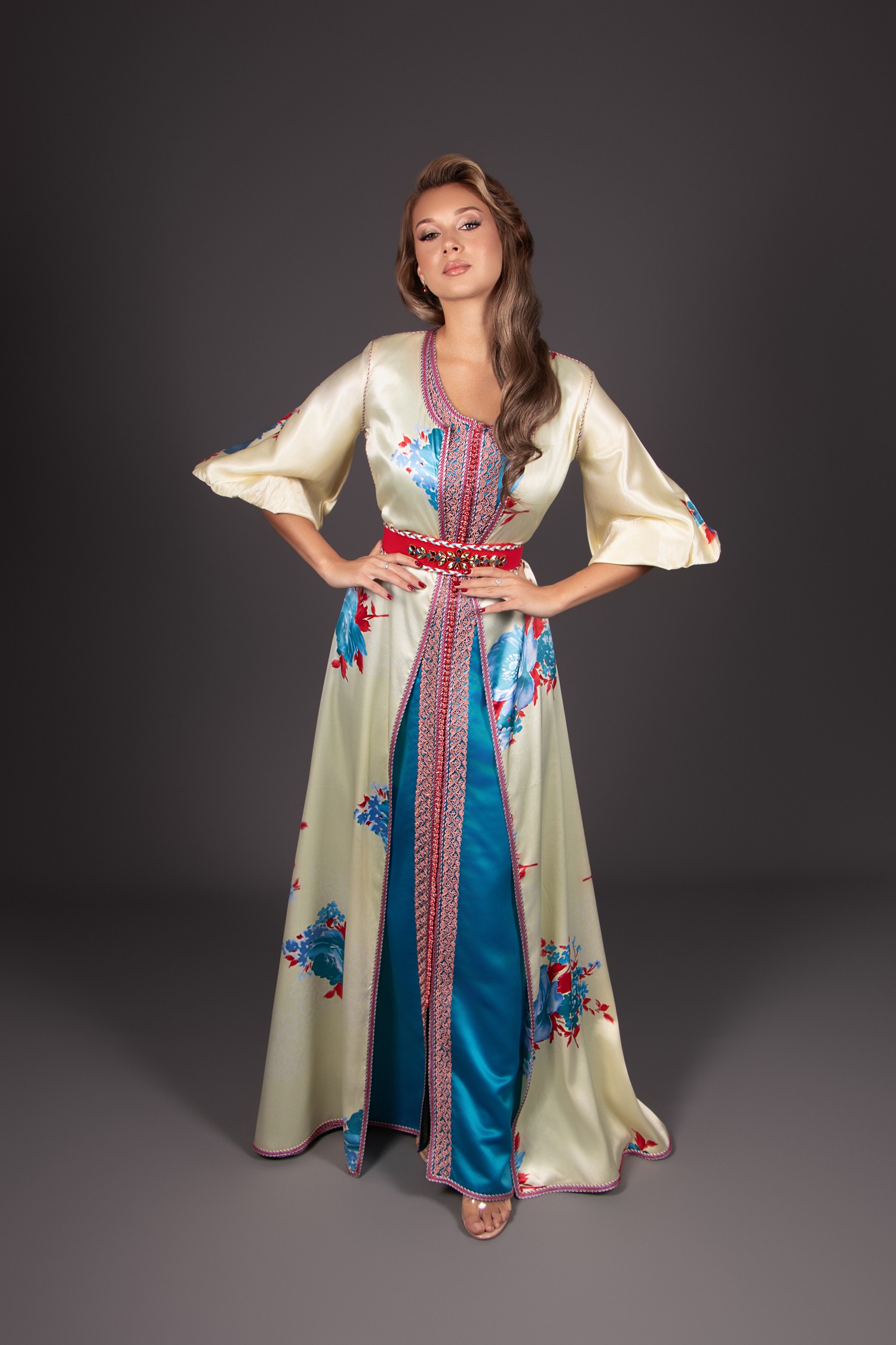 Caftan Fayrouz - deux pièces crêpe turquoise