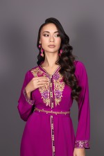 Acheter caftan marocain magenta brodé doré à Paris - Caftan Fouzia II