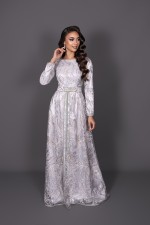 Caftan Taja - takchita marocaine de mariée modeste blanc argenté