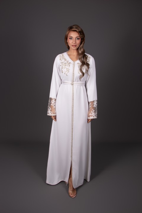 Kaftan Lamis - wit geborduurd zilver