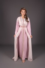 Acheter takchita marocaine mariage deux pièces traditionnel vieux rose bleu ciel - Caftan Nawal