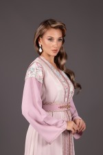 Acheter takchita marocaine deux pièces traditionnel vieux rose bleu ciel à Marrakech - Caftan Nawal