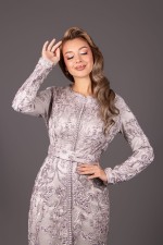 Acheter caftan marocain de soirée mauve crêpe dentelle - Caftan Mellia