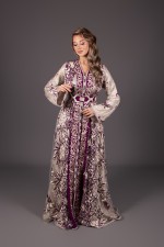 Takchita Zahira - caftan marocain de mariée trois pièces violet doré expédié à Nantes