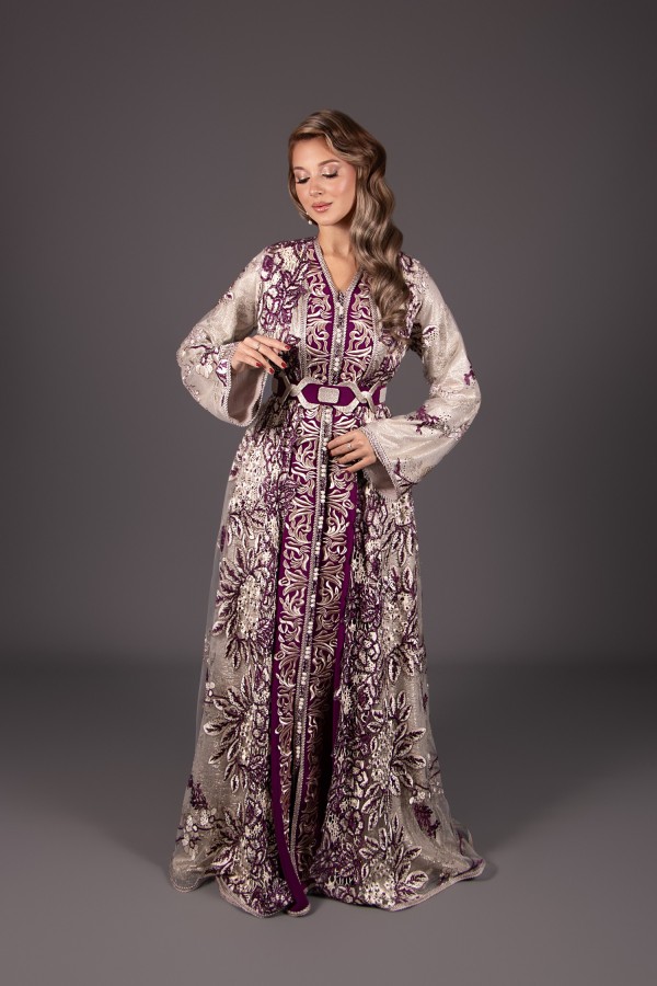 Takchita prestige trois pièces violet doré
