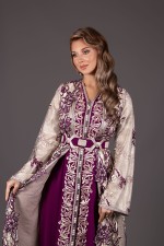 Acheter takchita marocaine mariage trois pièces violet doré - Takchita Zahira