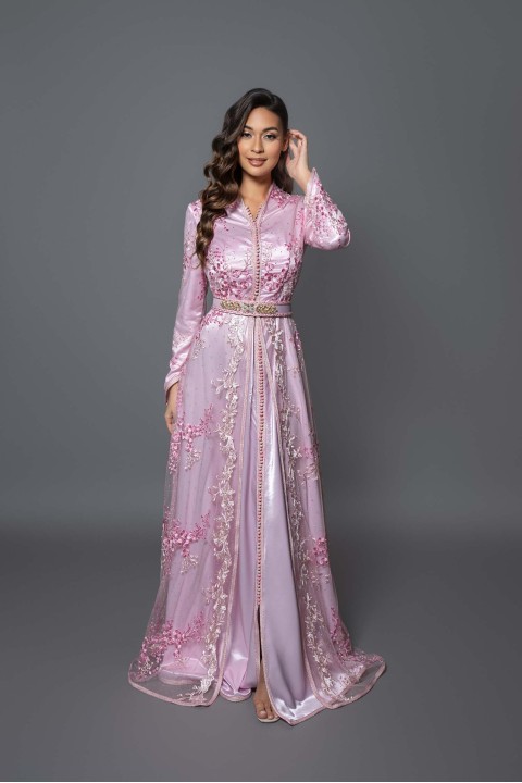 Acheter caftan marocain mariage rose doré - Caftan Hiba