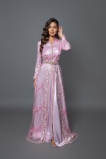 Acheter caftan marocain mariage rose doré - Caftan Hiba
