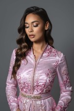 Caftan Hiba - takchita marocaine de mariée rose doré