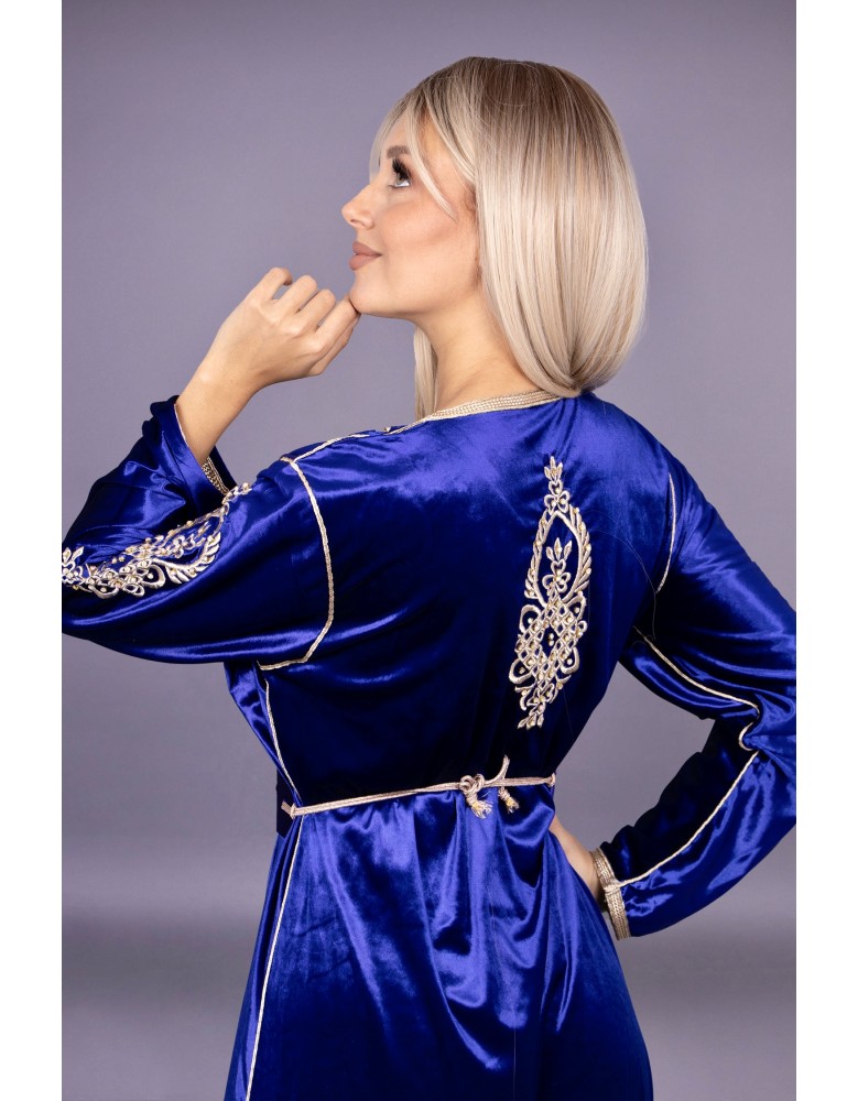 Caftan en velour bleu roi et dor