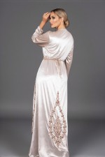 Caftan Anbar velours nude bronze - caftan marocain de mariée à commander en ligne