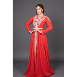 Caftano Hamra - caftano marocchino da sposa rosso chiffon raso spedito a Bologna