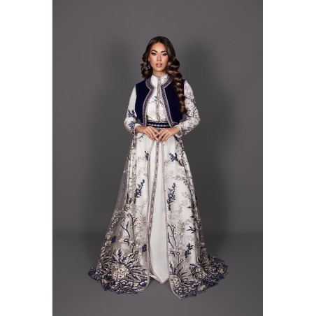 Kaftan Nessima - high neck lace ivory blue