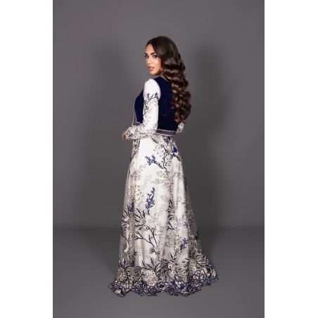 Kaftan Nessima - high neck lace ivory blue