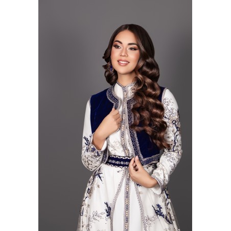 Kaftan Nessima - high neck lace ivory blue