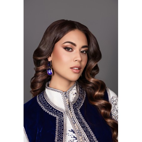 Kaftan Nessima - high neck lace ivory blue