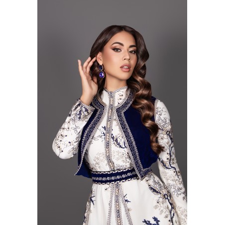 Kaftan Nessima - high neck lace ivory blue