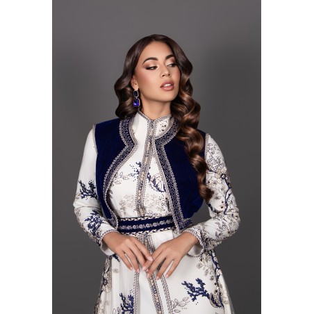 Kaftan Nessima - high neck lace ivory blue
