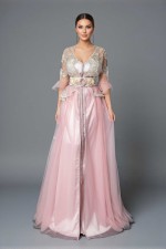 Takchita marocaine moderne rose de mariage - Caftan Amira Rose sur mesure