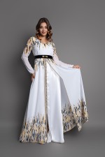 Takchita marocaine moderne col bateau jaune - Takchita Narjis - vente en ligne Nice