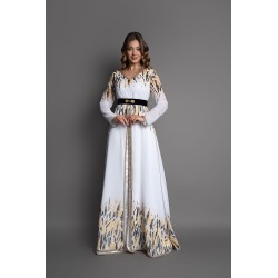 Comprar takchita marroquí moderno cuello barco amarillo - Takchita Narjis
