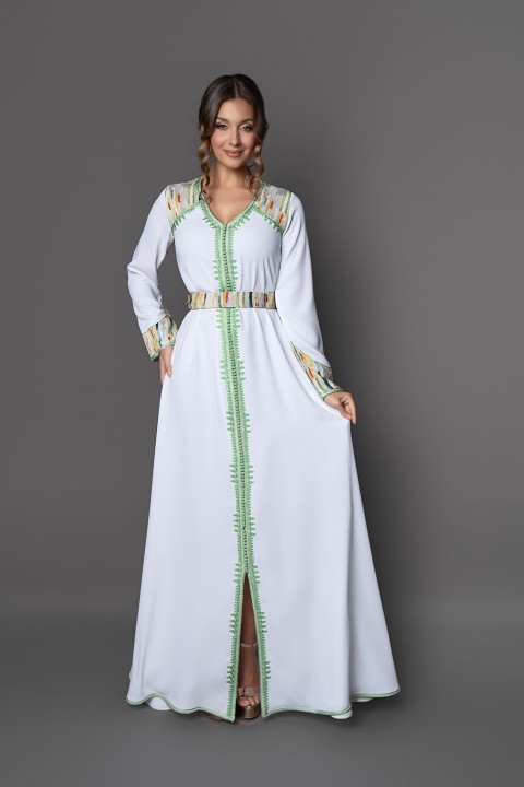 Commander caftan marocain crêpe blanc - Caftan Safia