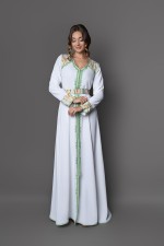 Acheter caftan marocain crêpe blanc à Lyon - Caftan Safia