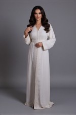 Caftan Aroussa de mariage perlé main brodé - caftan marocain de mariée à commander en ligne