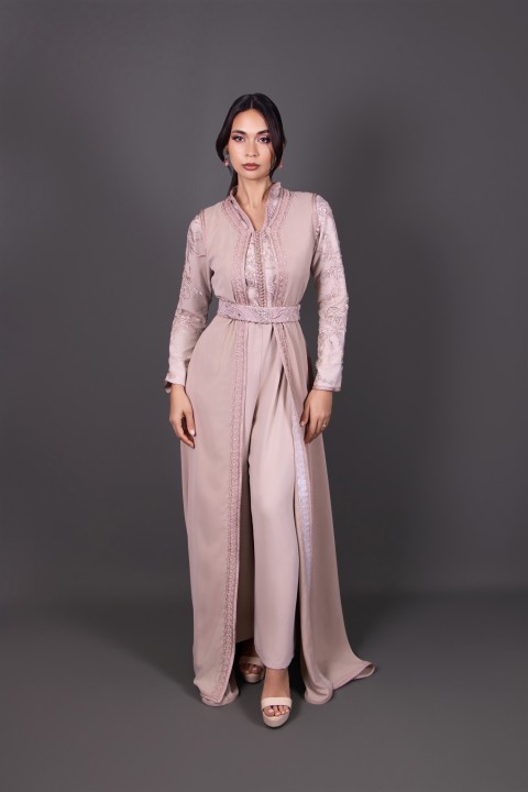 Takchita marocaine vieux rose argenté - Combinaison caftan Nesrine Rose - vente en ligne Bruxelles