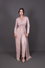 Takchita marocaine vieux rose argenté - Combinaison caftan Nesrine Rose - vente en ligne Bruxelles