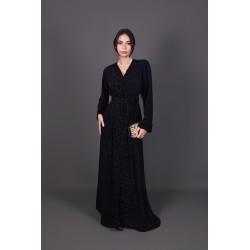Hand-embroidered ceremony Moroccan caftan crepe black hand-beaded - Kaftan Kahina II