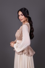 Caftan Talia, caftan marocain takchita marocaine haute couture beige nude
