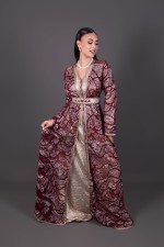 Caftan Siwana - caftan marocain de mariée dentelle bordeaux doré expédié à Strasbourg