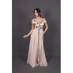 Marokkanische Takchita modern Beige Grün - Kaftan Jadia - online kaufen Köln