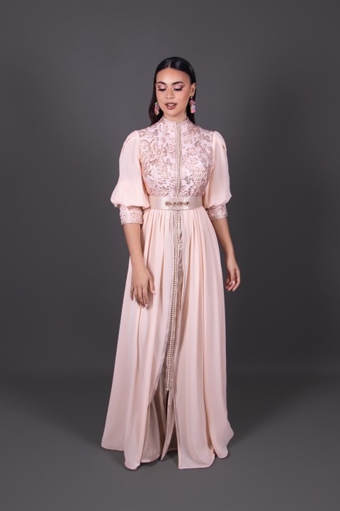 Caftan Aya Saumon - caftan marocain de mariée saumon soie expédié à Lyon