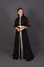 Acheter caftan marocain mariage moderne noir doré - Caftan Aya Noir
