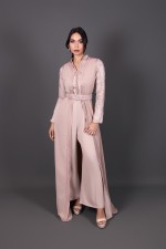 Combinaison caftan Nesrine Rose - takchita marocaine de mariée vieux rose argenté