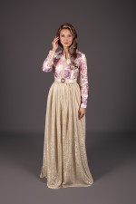 Takchita marocaine moderne brocart ivoire doré - Caftan Maha - vente en ligne Casablanca
