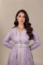 Acheter takchita marocaine dentelle perlé main mauve à Montpellier - Caftan Malvina