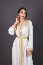 Caftan marocain moderne crêpe brodécru - Caftan Aziza sur mesure
