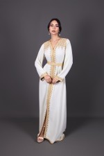 Acheter caftan marocain mariage crêpe brodécru - Caftan Aziza