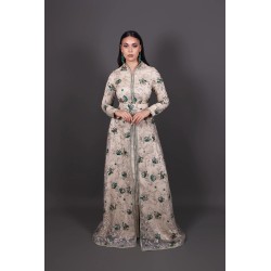 Kaftan Zumurruda Stehkragen Beige Smaragdgrün - Braut-Takchita online kaufen